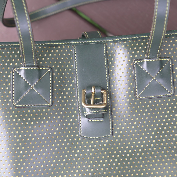 VTG Dooney & Bourke Bucket Bag Emerald Green Yellow Leather A0053983 USA Made - Picture 9 of 11